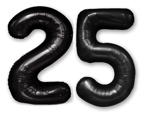Zestaw balonów na 25 Urodziny Czarno Złoty Cyfry 100cm Kurtyna Baner