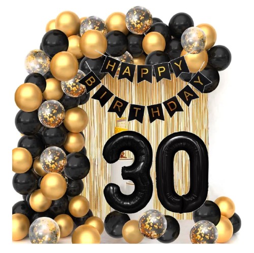 Girlanda balonowa złoto czarna ścianka na 30 Urodziny