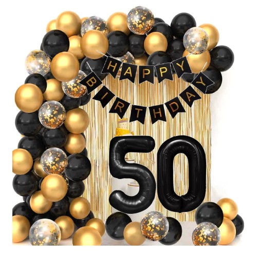 Girlanda balonowa złoto czarna ścianka na 50 Urodziny