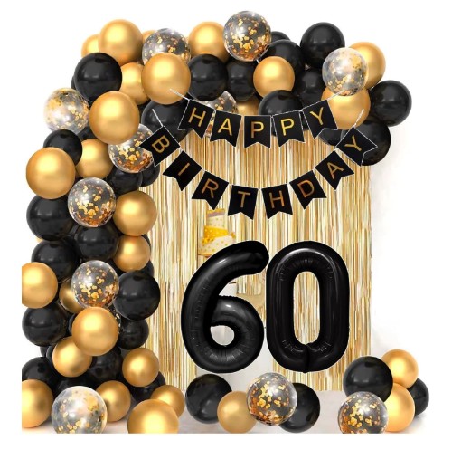 Girlanda balonowa złoto czarna ścianka na 60 Urodziny
