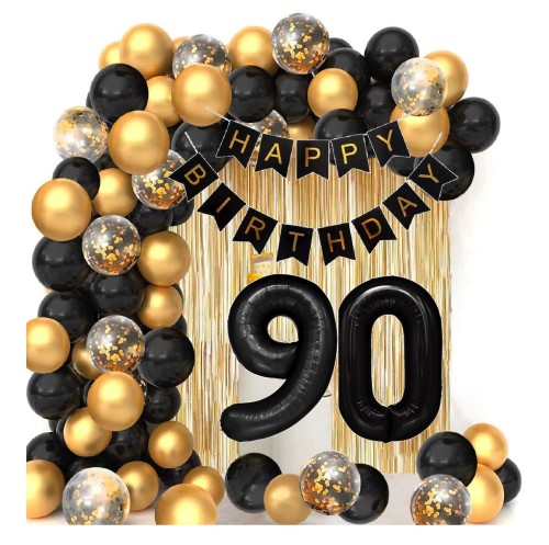 Girlanda balonowa złoto czarna ścianka na 90 Urodziny