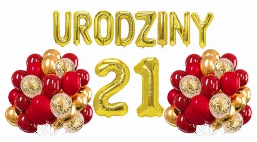 Zestaw balonów złoto czerwonych na 21 Urodziny Cyfry