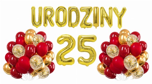 Zestaw balonów złoto czerwonych na 25 Urodziny Cyfry