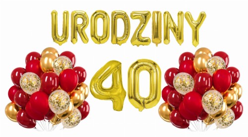 Zestaw balonów złoto czerwonych na 40 Urodziny Cyfry