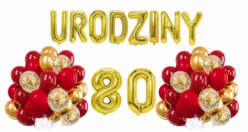 Zestaw balonów złoto czerwonych na 80 Urodziny Cyfry
