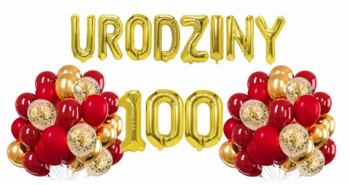 Zestaw balonów złoto czerwonych na 100 Urodziny Cyfry