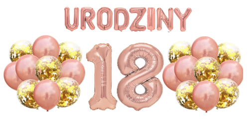 Zestaw balonów na 18 Urodziny Rose Gold Napis Cyfry 100cm