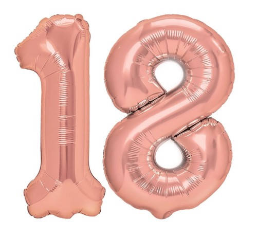 Zestaw balonów na 18 Urodziny Rose Gold Napis Cyfry 100cm