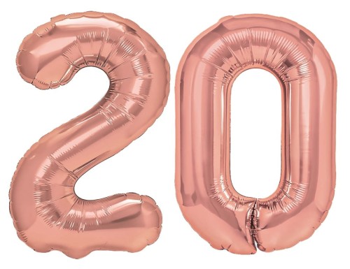 Zestaw balonów na 20 Urodziny Rose Gold Napis Cyfry 100cm