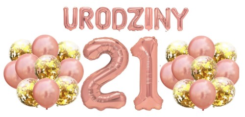 Zestaw balonów na 21 Urodziny Rose Gold Napis Cyfry 100cm