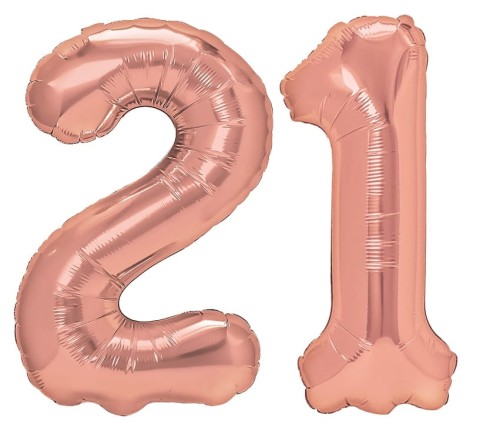 Zestaw balonów na 21 Urodziny Rose Gold Napis Cyfry 100cm
