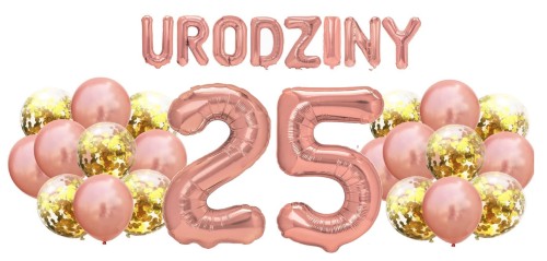 Zestaw balonów na 25 Urodziny Rose Gold Napis Cyfry 100cm