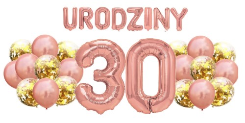 Zestaw balonów na 30 Urodziny Rose Gold Napis Cyfry 100cm