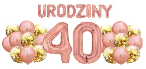 Zestaw balonów na 40 Urodziny Rose Gold Napis Cyfry 100cm