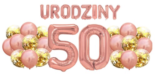 Zestaw balonów na 50 Urodziny Rose Gold Napis Cyfry 100cm