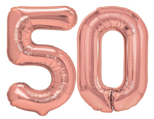 Zestaw balonów na 50 Urodziny Rose Gold Napis Cyfry 100cm