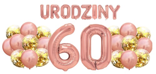 Zestaw balonów na 60 Urodziny Rose Gold Napis Cyfry 100cm
