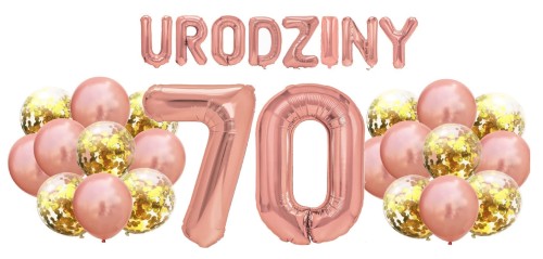 Zestaw balonów na 70 Urodziny Rose Gold Napis Cyfry 100cm
