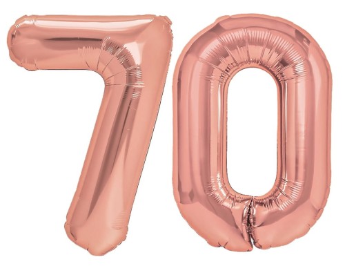 Zestaw balonów na 70 urodziny NAPIS cyfry 100cm 70tka rose gold HEL