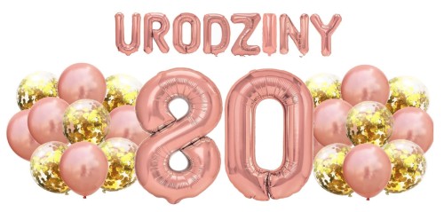 Zestaw balonów na 80 Urodziny Rose Gold Napis Cyfry 100cm