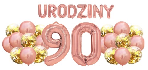Zestaw balonów na 90 Urodziny Rose Gold Napis Cyfry 100cm