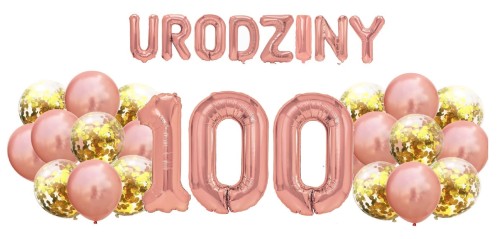Zestaw balonów na 100 Urodziny Rose Gold Napis Cyfry 100cm