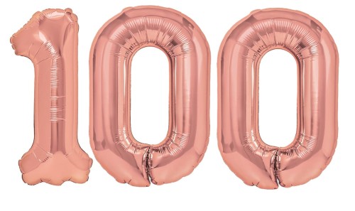 Zestaw balonów na 100 urodziny NAPIS cyfry 100cm STO LAT rose gold balony