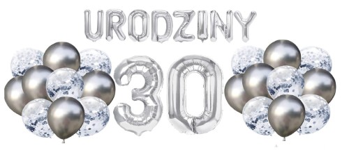 Zestaw balonów na 30 Urodziny srebrne balony Napis