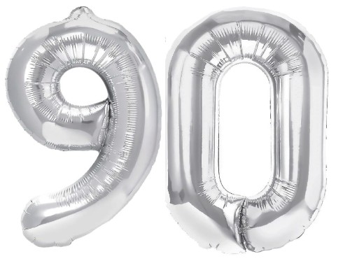Zestaw balonów 90 urodziny srebrne urodzinowe NAPIS cyfry 70cm konfetti
