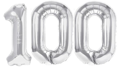 Zestaw balonów 100 urodziny srebrne urodzinowe NAPIS cyfry 70cm konfetti