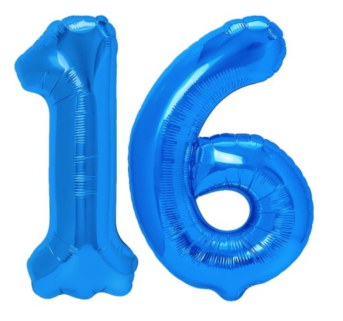 balony foliowe cyfry 16 100cm niebieskie
