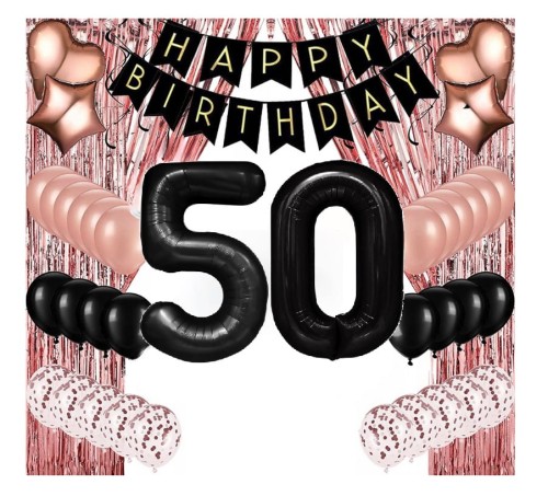 Zestaw balonów na 50 Urodziny Rose Gold dla Kobiety z kurtyną