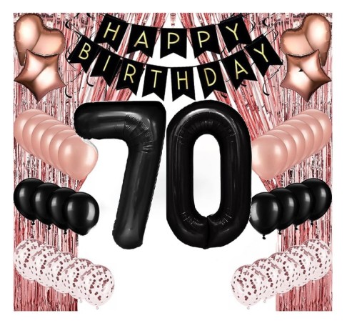 Zestaw balonów na 70 Urodziny Rose Gold dla Kobiety z kurtyną