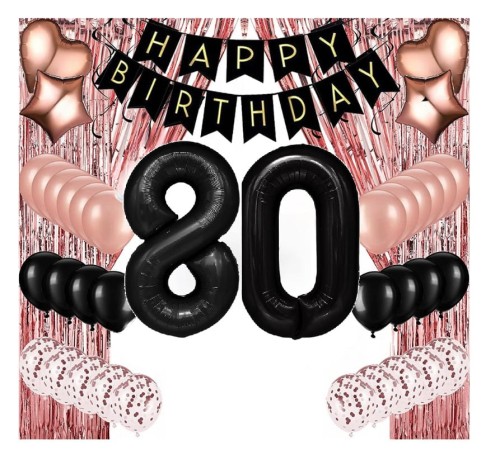 Zestaw balonów na 80 Urodziny Rose Gold dla Kobiety z kurtyną