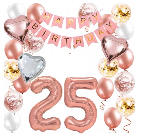 Zestaw balonów Różowe złoto Rose gold cyfry 25 Urodziny Balony Hel