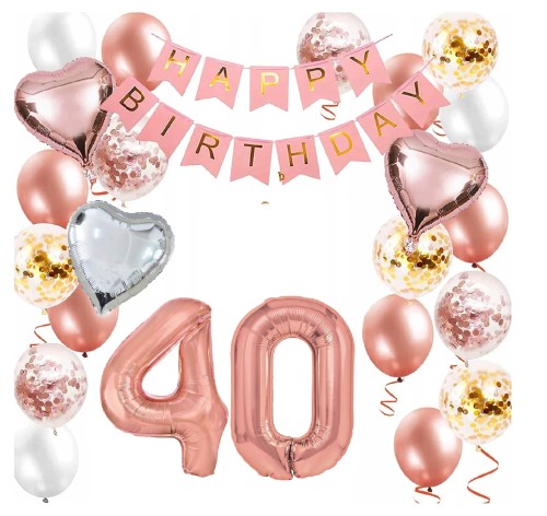 Zestaw balonów Różowe złoto Rose gold cyfry 40 Urodziny Balony Hel