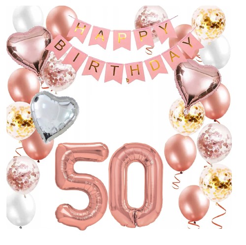 Zestaw balonów Różowe złoto Rose gold cyfry 50 Urodziny Balony Hel