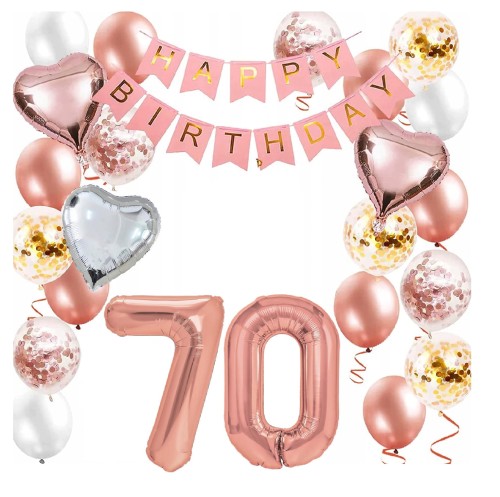 Zestaw balonów Różowe złoto Rose gold cyfry 70 Urodziny Balony Hel