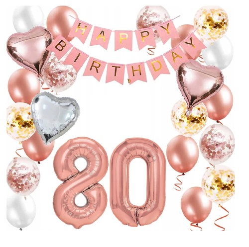 Zestaw balonów Różowe złoto Rose gold cyfry 80 Urodziny Balony Hel