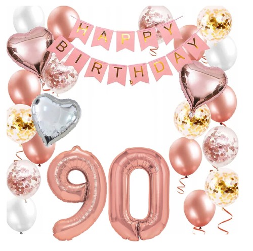 Zestaw balonów Różowe złoto Rose gold cyfry 90 Urodziny Balony Hel