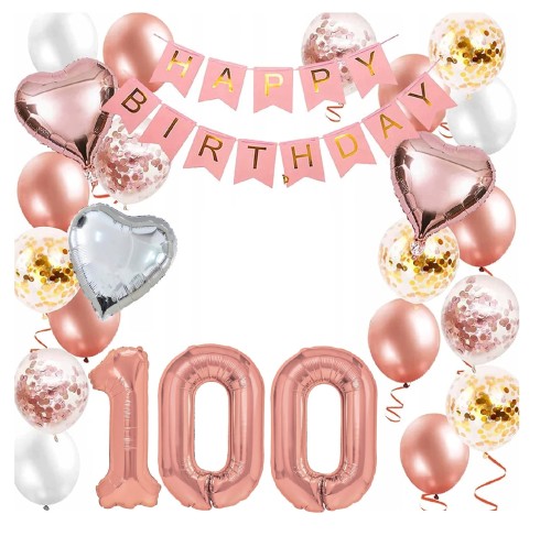 Zestaw balonów Różowe złoto Rose gold cyfry 100 Urodziny Balony Hel