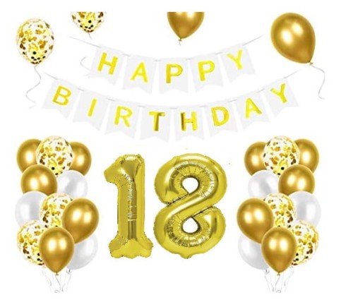 Zestaw balonów na 18 Urodziny cyfry złote baner Happy Birthday
