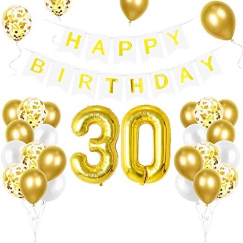 Zestaw balonów na 30 Urodziny cyfry złote baner Happy Birthday