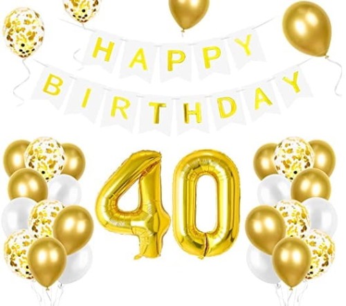 Zestaw balonów na 40 Urodziny cyfry złote baner Happy Birthday
