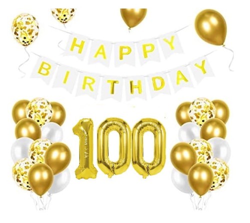 Zestaw balonów na 100 Urodziny cyfry złote baner Happy Birthday