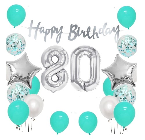 Zestaw balonów na 80 urodziny Baner Happy Birthday srebrny Cyfry