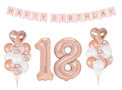 Zestaw balonów na 18 Urodziny Cyfry Rose gold baner Happy Birthday