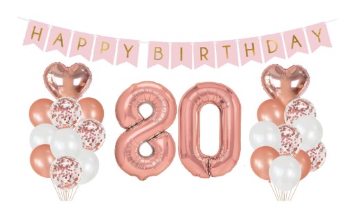 Zestaw balonów na 80 Urodziny Cyfry Rose gold baner Happy Birthday