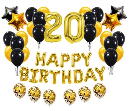 Komplet balonów z napisem Happy Birthday cyfry 20 Urodziny Balony złote