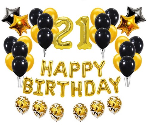 Komplet balonów z napisem Happy Birthday cyfry 21 Urodziny Balony złote